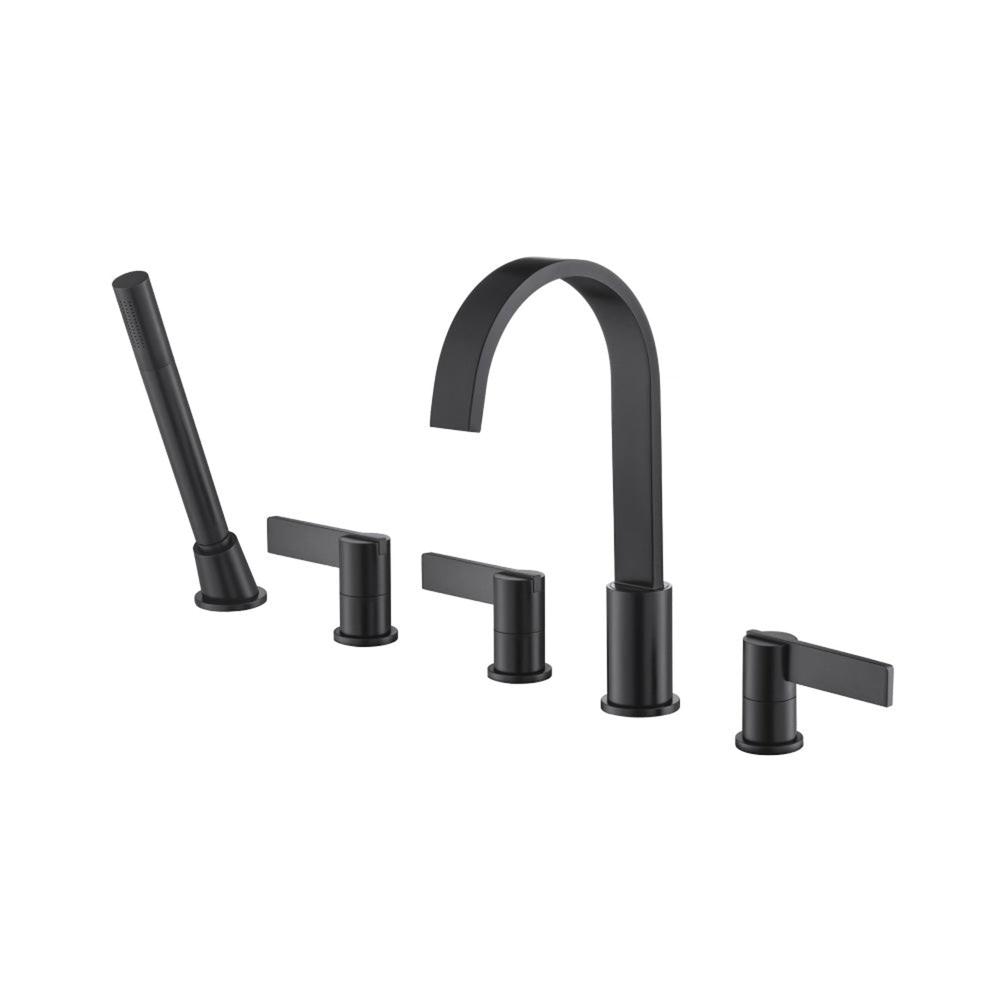 Flusso Faucets Serie 145 Five Hole Deck Mounted Roman Tub Faucet With Hand Shower in Matte Black