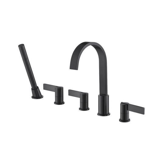 Flusso Faucets Serie 145 Five Hole Deck Mounted Roman Tub Faucet With Hand Shower in Matte Black