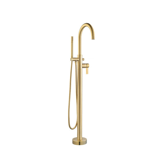 Flusso Faucets Serie 145 Satin Brass PVD Freestanding Floor Mount Bathtub / Tub Filler With Hand Shower