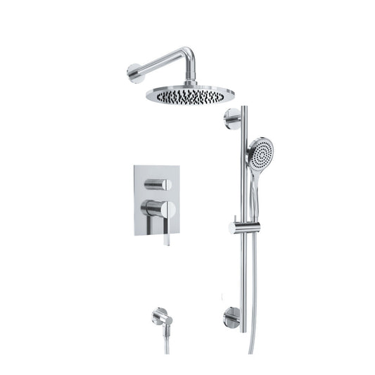 Flusso Faucets Serie 145 Two Output Shower Set With Shower Head, Hand Held and Slide Bar in Chrome (145.3350CP)