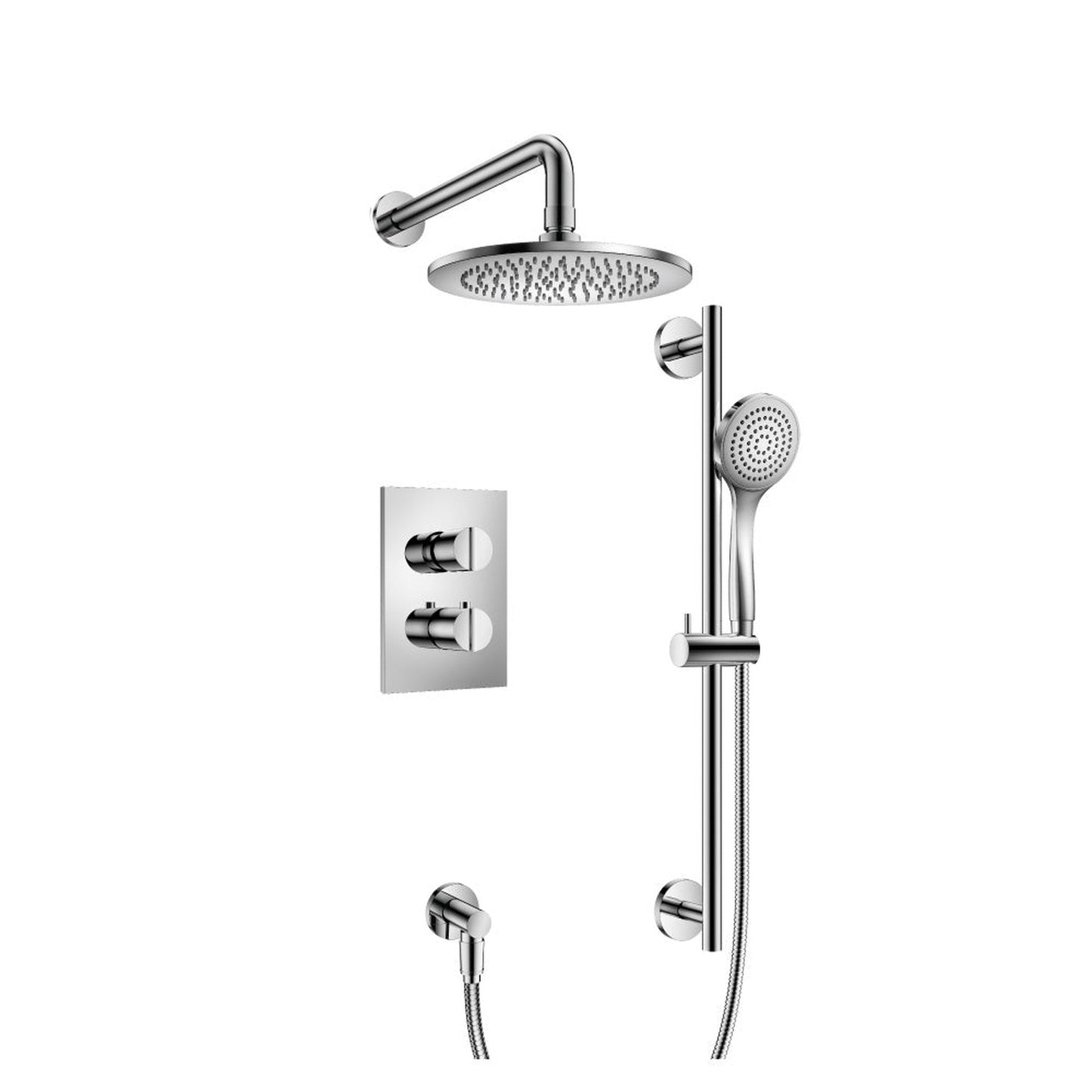 Flusso Faucets Serie 145 Two Output Shower Set With Shower Head, Hand Held and Slide Bar in Chrome (145.7100CP)