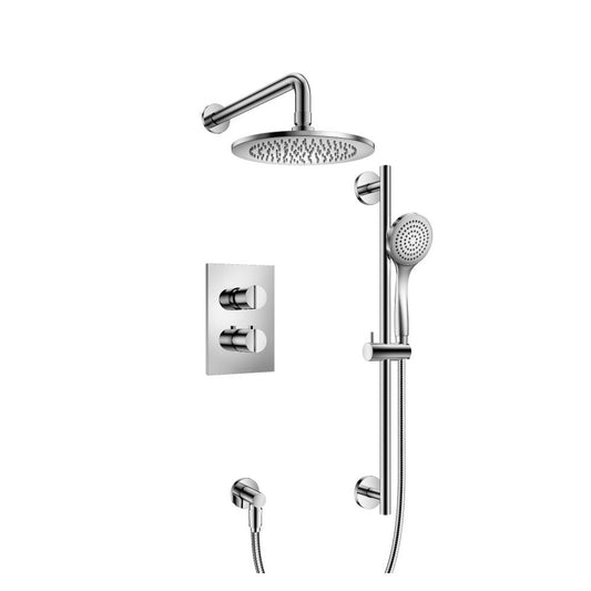 Flusso Faucets Serie 145 Two Output Shower Set With Shower Head, Hand Held and Slide Bar in Chrome (145.7100CP)