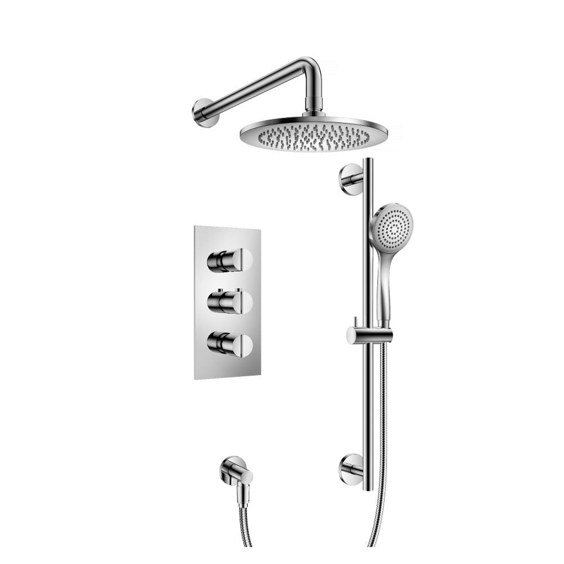 Flusso Faucets Serie 145 Two Output Shower Set With Shower Head, Hand Held and Slide Bar in Chrome (145.7200CP)
