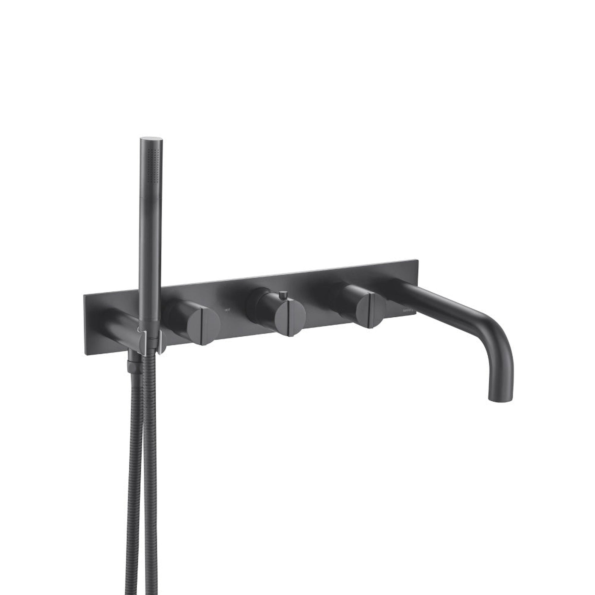 Flusso Faucets Serie 145 Wall Mount Tub Filler With Hand Shower in Matte Black