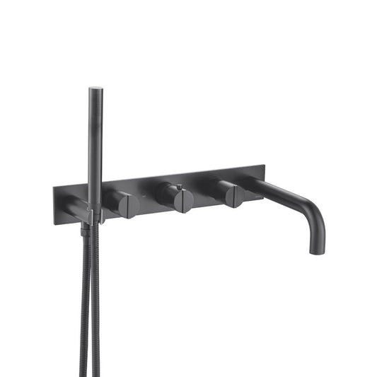 Flusso Faucets Serie 145 Wall Mount Tub Filler With Hand Shower in Matte Black