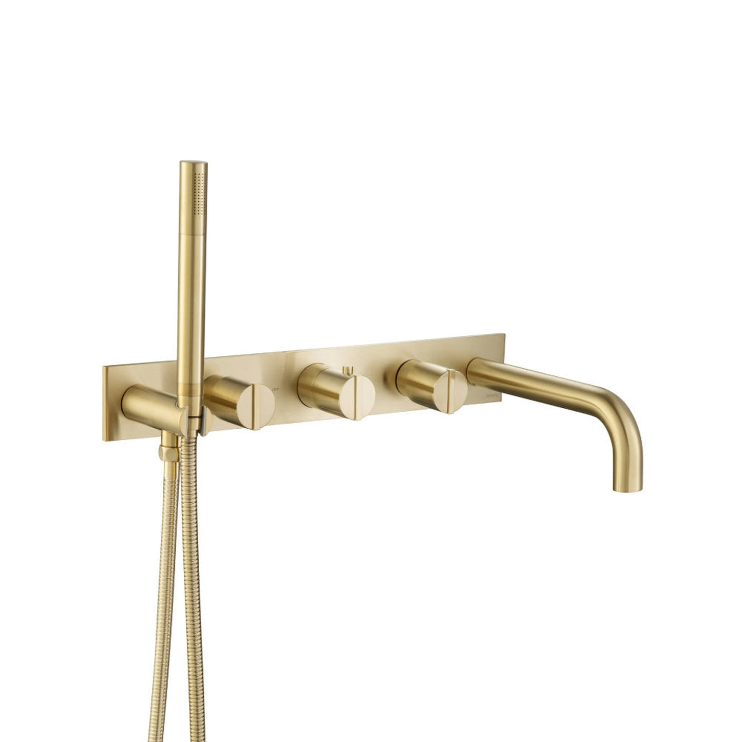Flusso Faucets Serie 145 Wall Mount Tub Filler With Hand Shower in Satin Brass