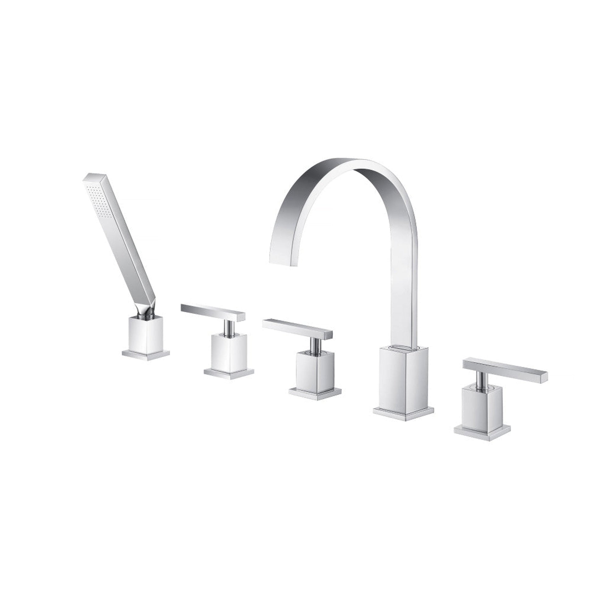 Flusso Faucets Serie 150 Five Hole Deck Mounted Roman Tub Faucet With Hand Shower in Chrome