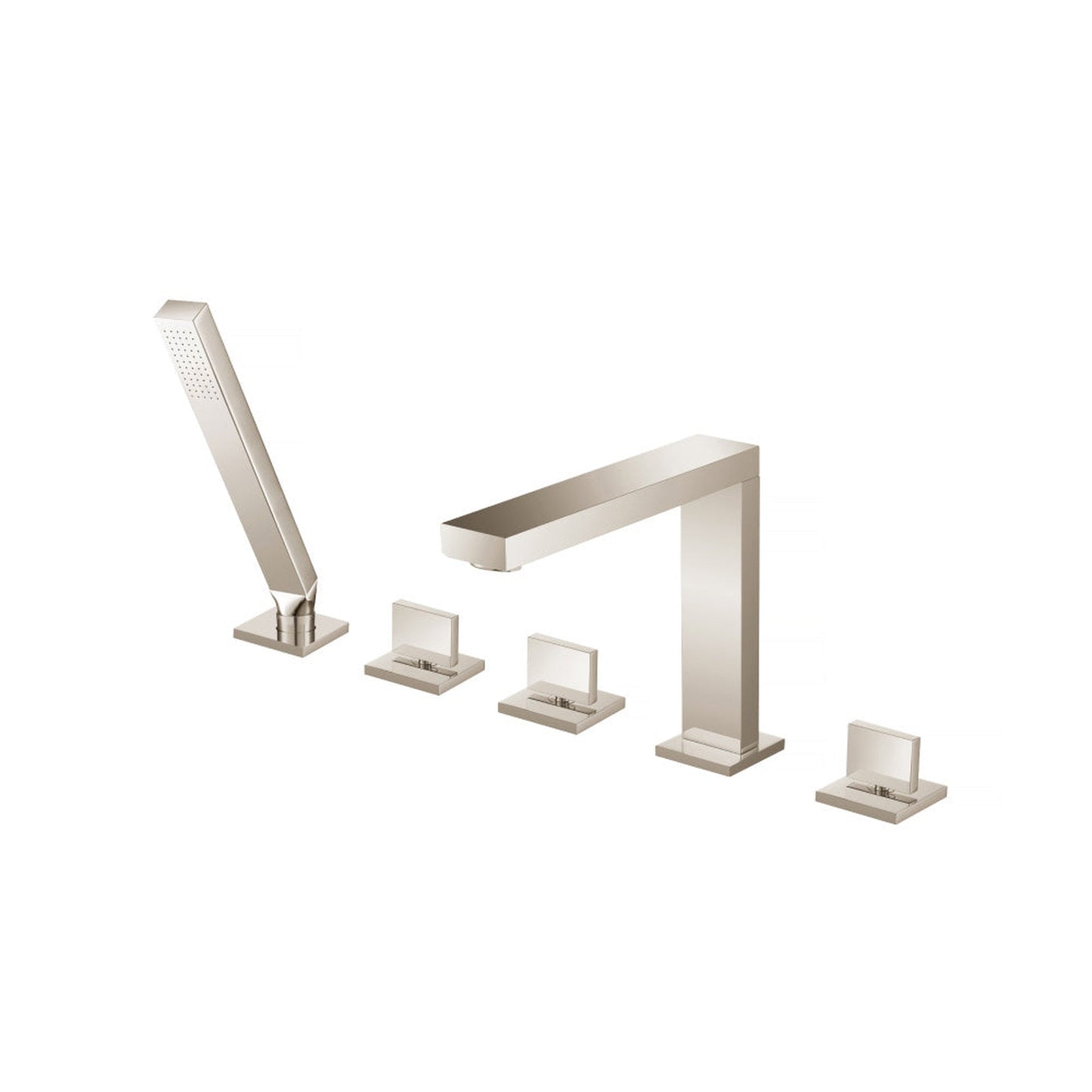 Flusso Faucets Serie 160 Five Hole Deck Mounted Roman Tub Faucet With Hand Shower in Polished Nickel