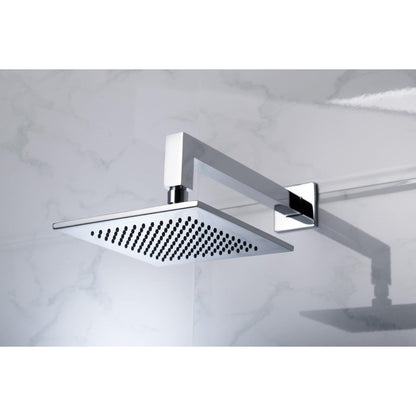 Flusso Faucets Serie 160 Single Output Polished Nickel PVD Wall-Mounted Shower Set With Single Function Square Rain Shower Head, Two-Handle Shower Trim and 1-Output Wall-Mounted Thermostatic Shower Valve With Integrated Volume Control