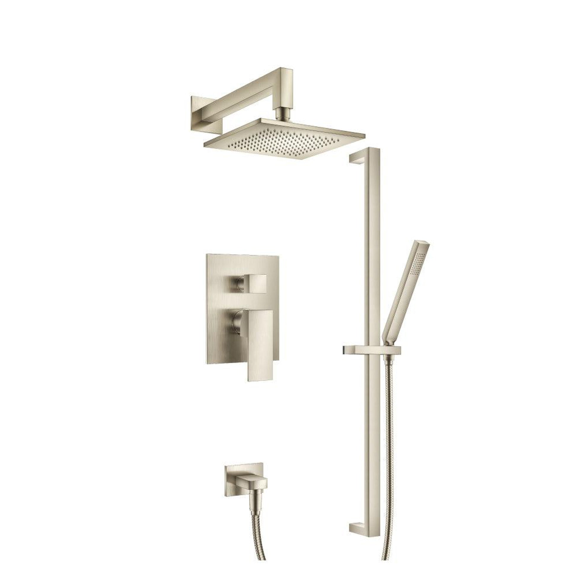 Flusso Faucets Serie 160 Two Output Shower Set With Shower Head, Hand Held and Slide Bar in Brushed Nickel (160.3350BN)
