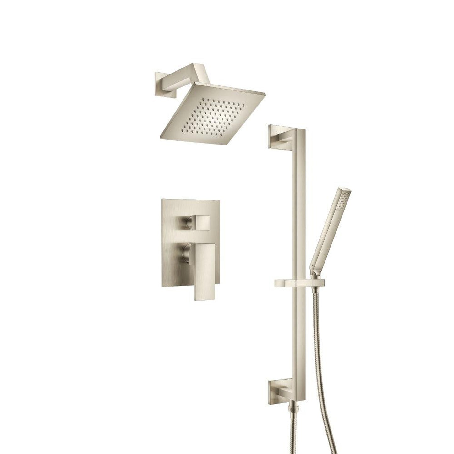 Flusso Faucets Serie 160 Two Output Shower Set With Shower Head, Hand Held and Slide Bar in Brushed Nickel (160.3400BN)
