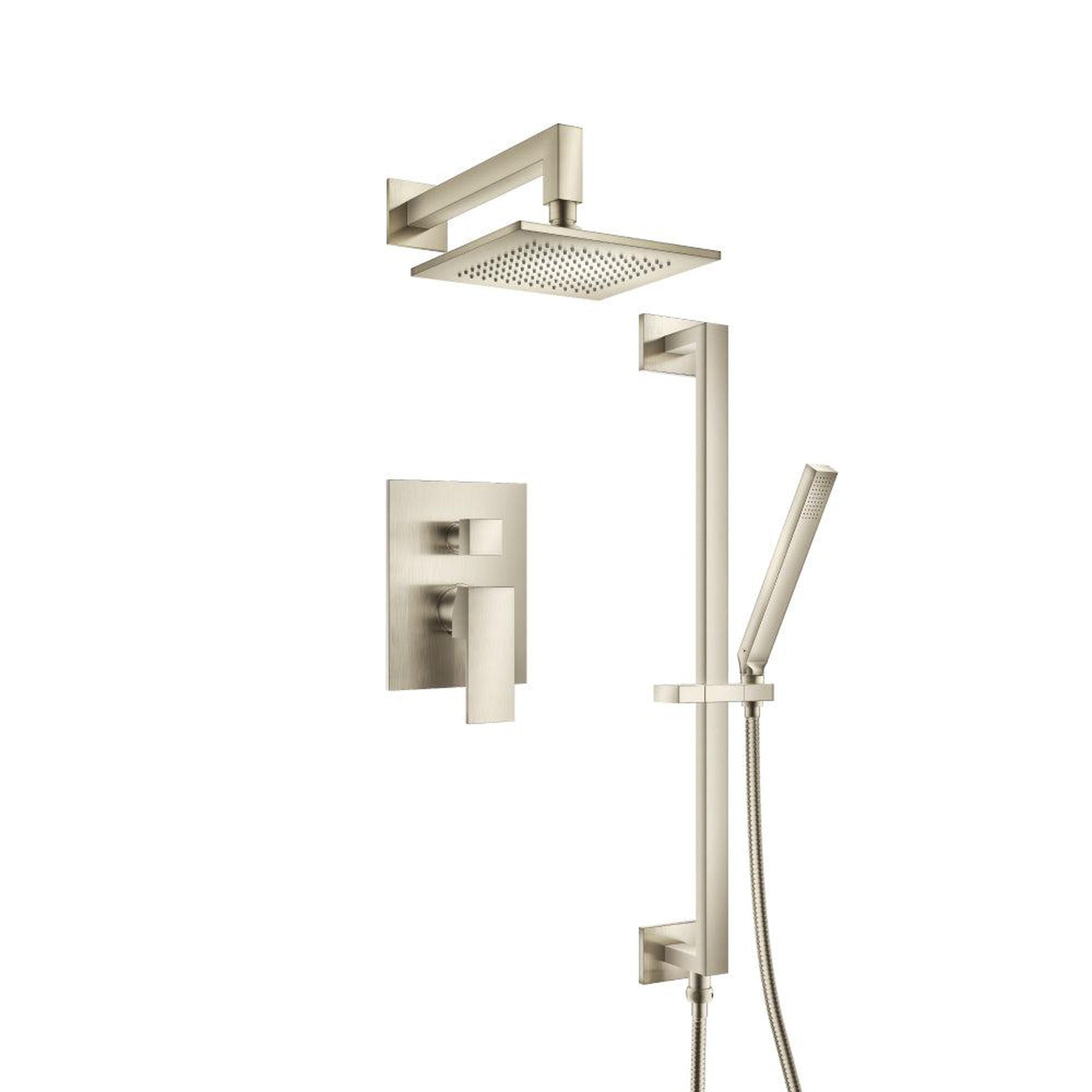 Flusso Faucets Serie 160 Two Output Shower Set With Shower Head, Hand Held and Slide Bar in Brushed Nickel (160.3450BN)