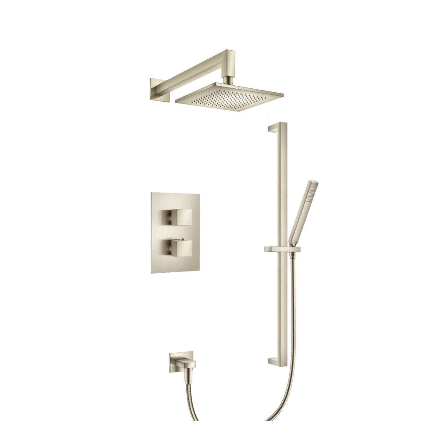 Flusso Faucets Serie 160 Two Output Shower Set With Shower Head, Hand Held and Slide Bar in Brushed Nickel (160.7100BN)
