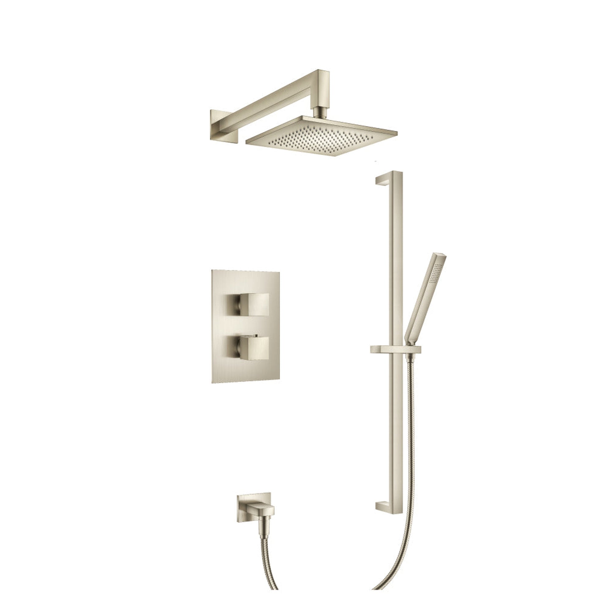 Flusso Faucets Serie 160 Two Output Shower Set With Shower Head, Hand Held and Slide Bar in Brushed Nickel (160.7100BN)