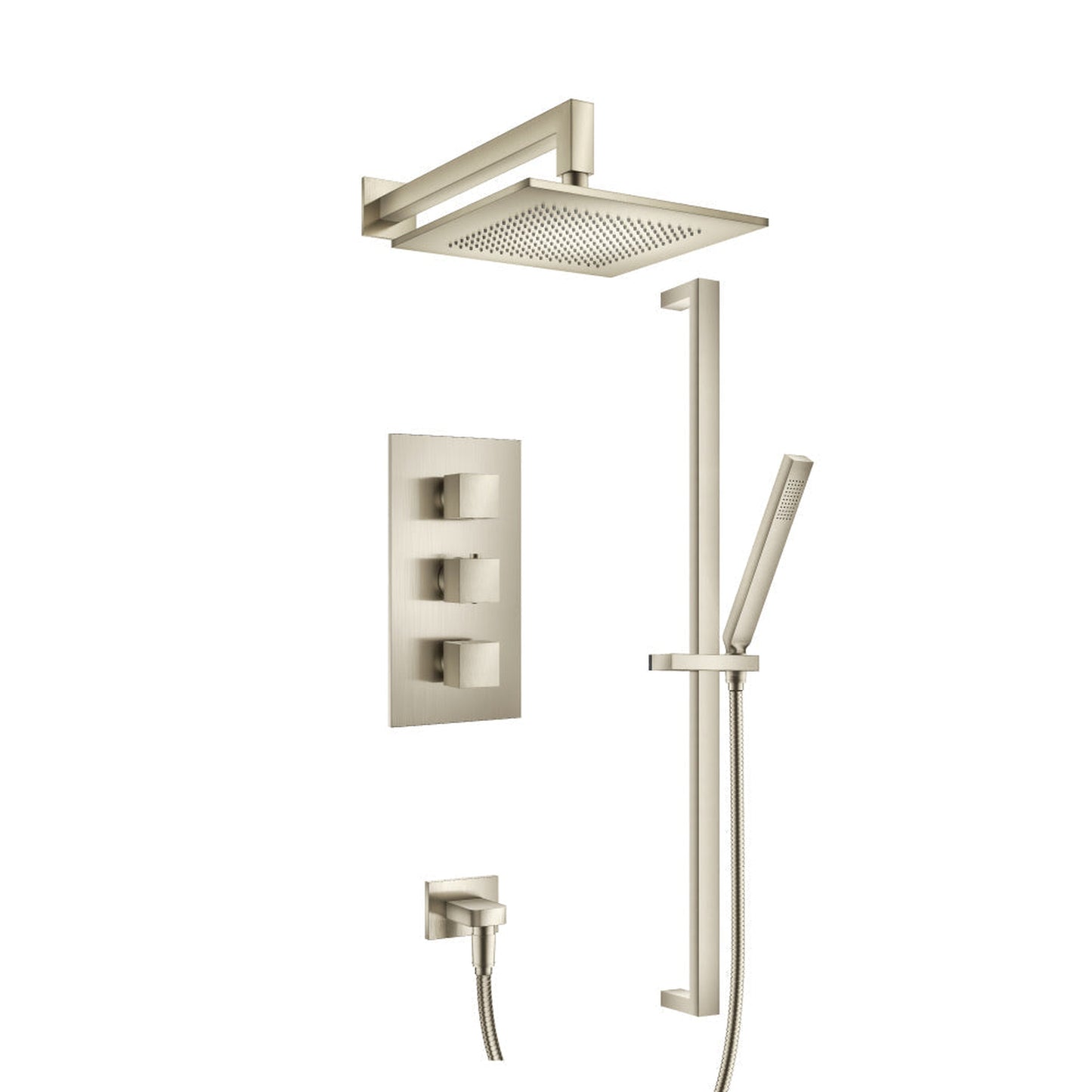 Flusso Faucets Serie 160 Two Output Shower Set With Shower Head, Hand Held and Slide Bar in Brushed Nickel (160.7200BN)