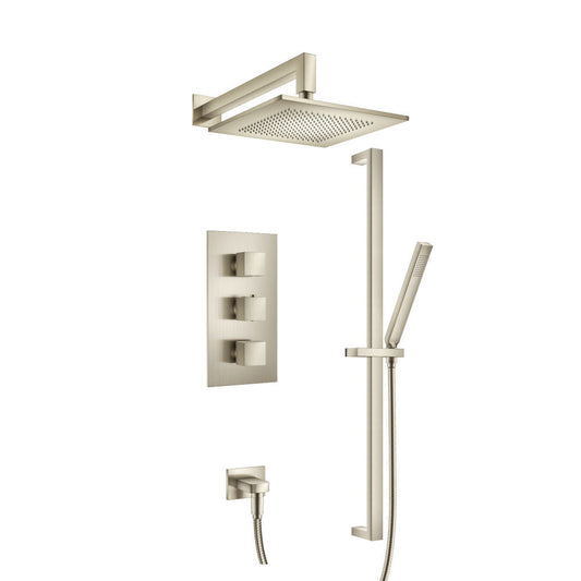Flusso Faucets Serie 160 Two Output Shower Set With Shower Head, Hand Held and Slide Bar in Brushed Nickel (160.7200BN)