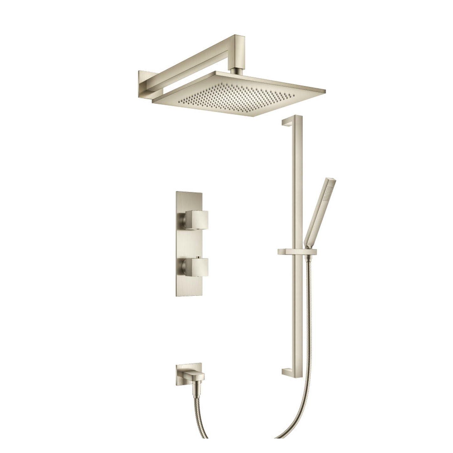 Flusso Faucets Serie 160 Two Output Shower Set With Shower Head, Hand Held and Slide Bar in Brushed Nickel (160.7300BN)