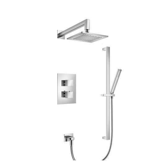 Flusso Faucets Serie 160 Two Output Shower Set With Shower Head, Hand Held and Slide Bar in Chrome (160.7100CP)