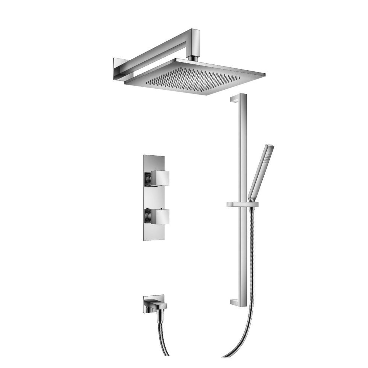 Flusso Faucets Serie 160 Two Output Shower Set With Shower Head, Hand Held and Slide Bar in Chrome (160.7300CP)