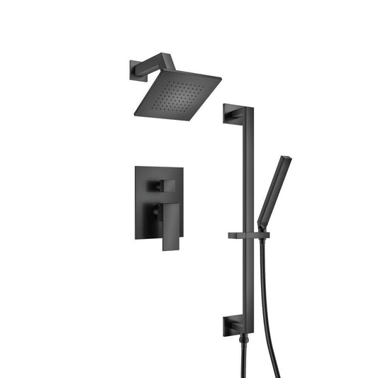 Flusso Faucets Serie 160 Two Output Shower Set With Shower Head, Hand Held and Slide Bar in Matte Black (160.3400MB)