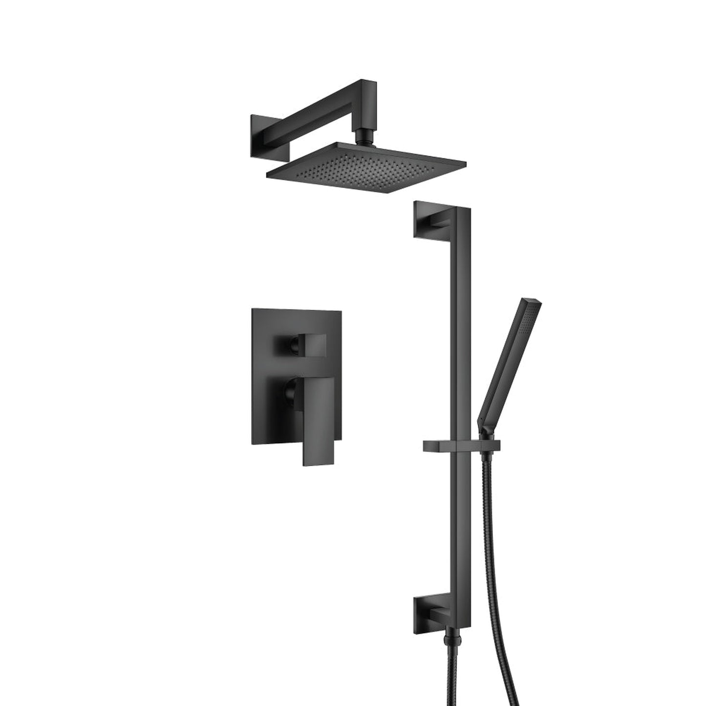 Flusso Faucets Serie 160 Two Output Shower Set With Shower Head, Hand Held and Slide Bar in Matte Black (160.3450MB)