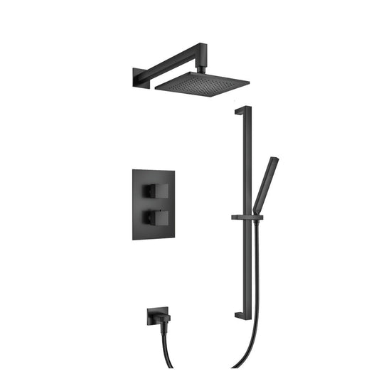 Flusso Faucets Serie 160 Two Output Shower Set With Shower Head, Hand Held and Slide Bar in Matte Black (160.7100MB)