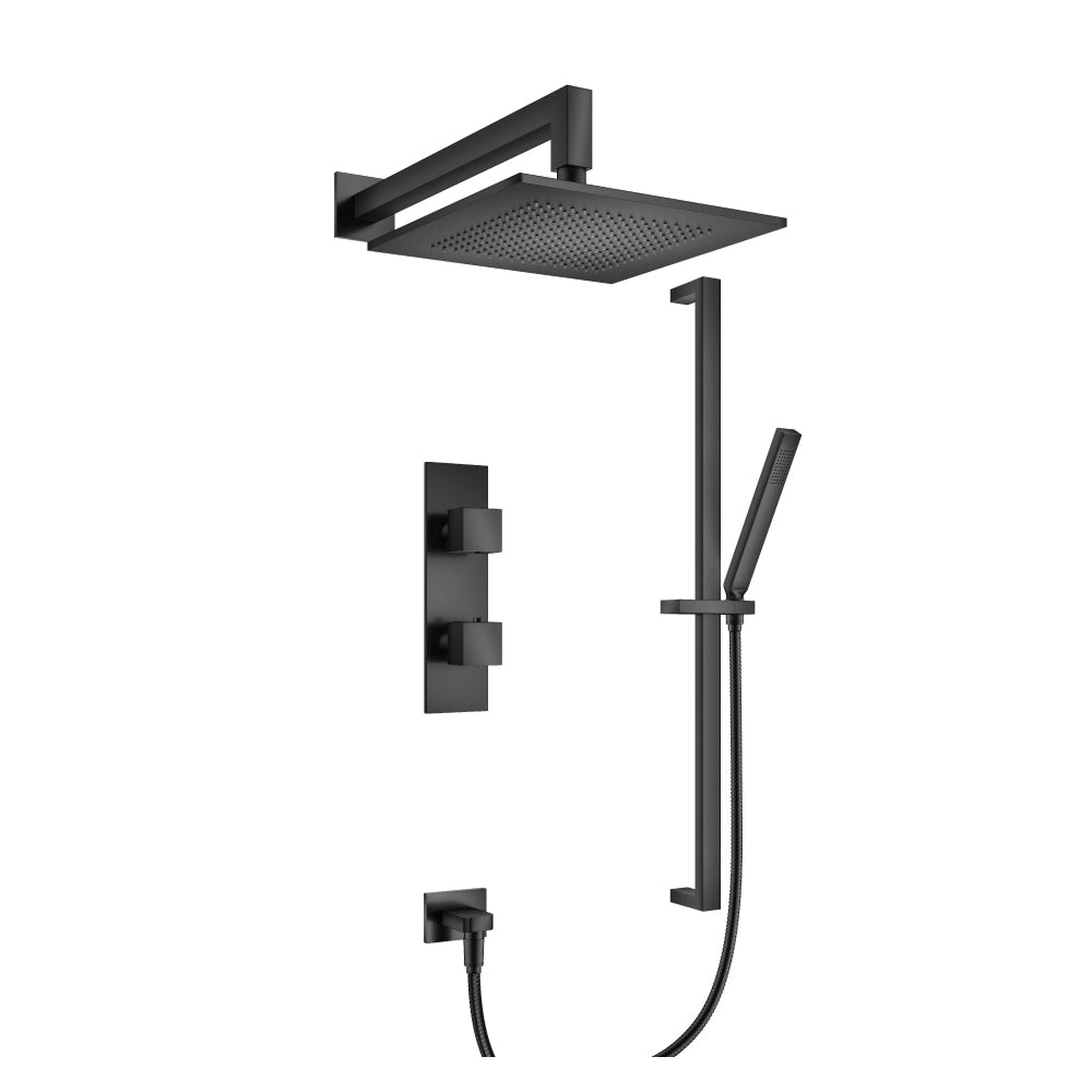 Flusso Faucets Serie 160 Two Output Shower Set With Shower Head, Hand Held and Slide Bar in Matte Black (160.7300MB)