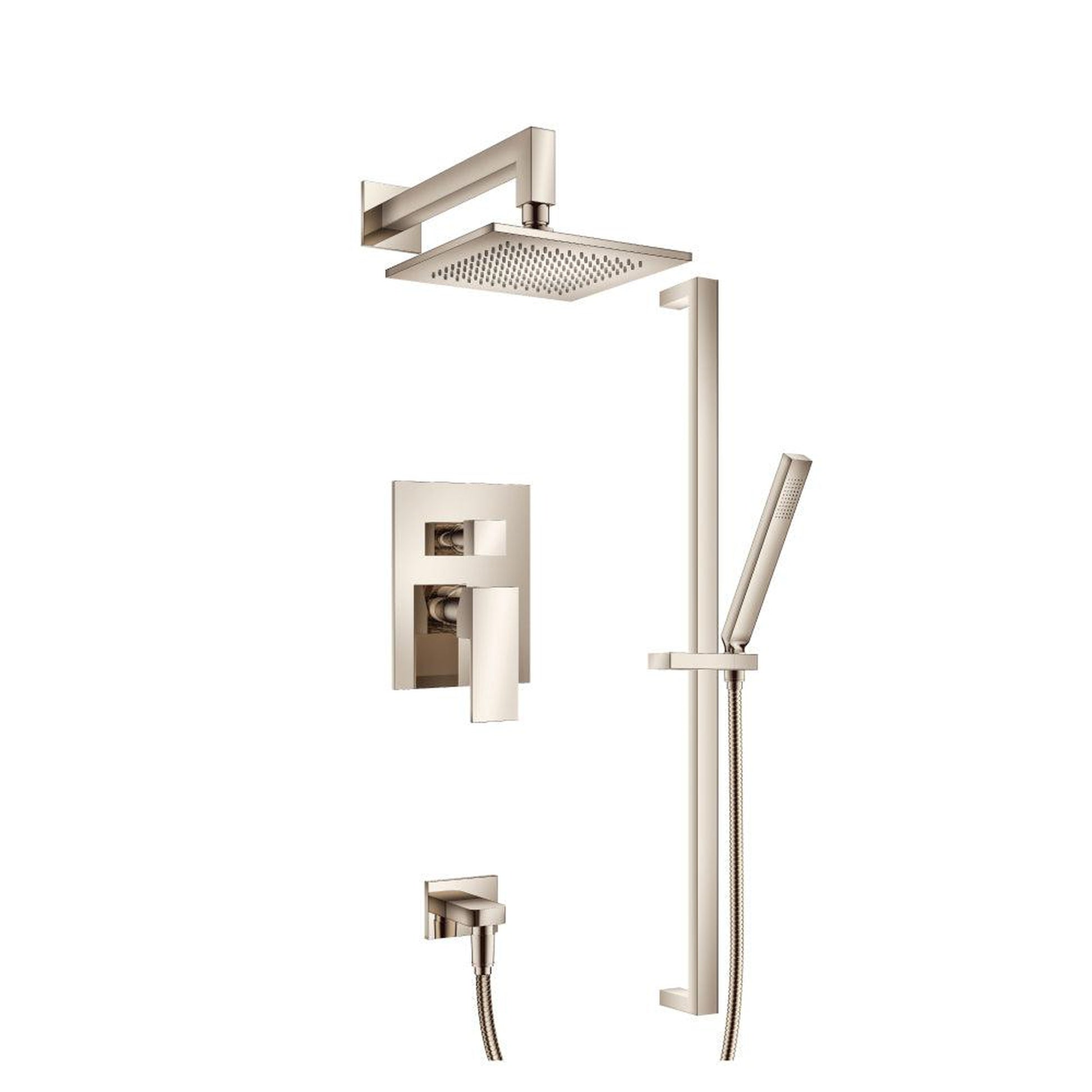 Flusso Faucets Serie 160 Two Output Shower Set With Shower Head, Hand Held and Slide Bar in Polished Nickel (160.3350PN)