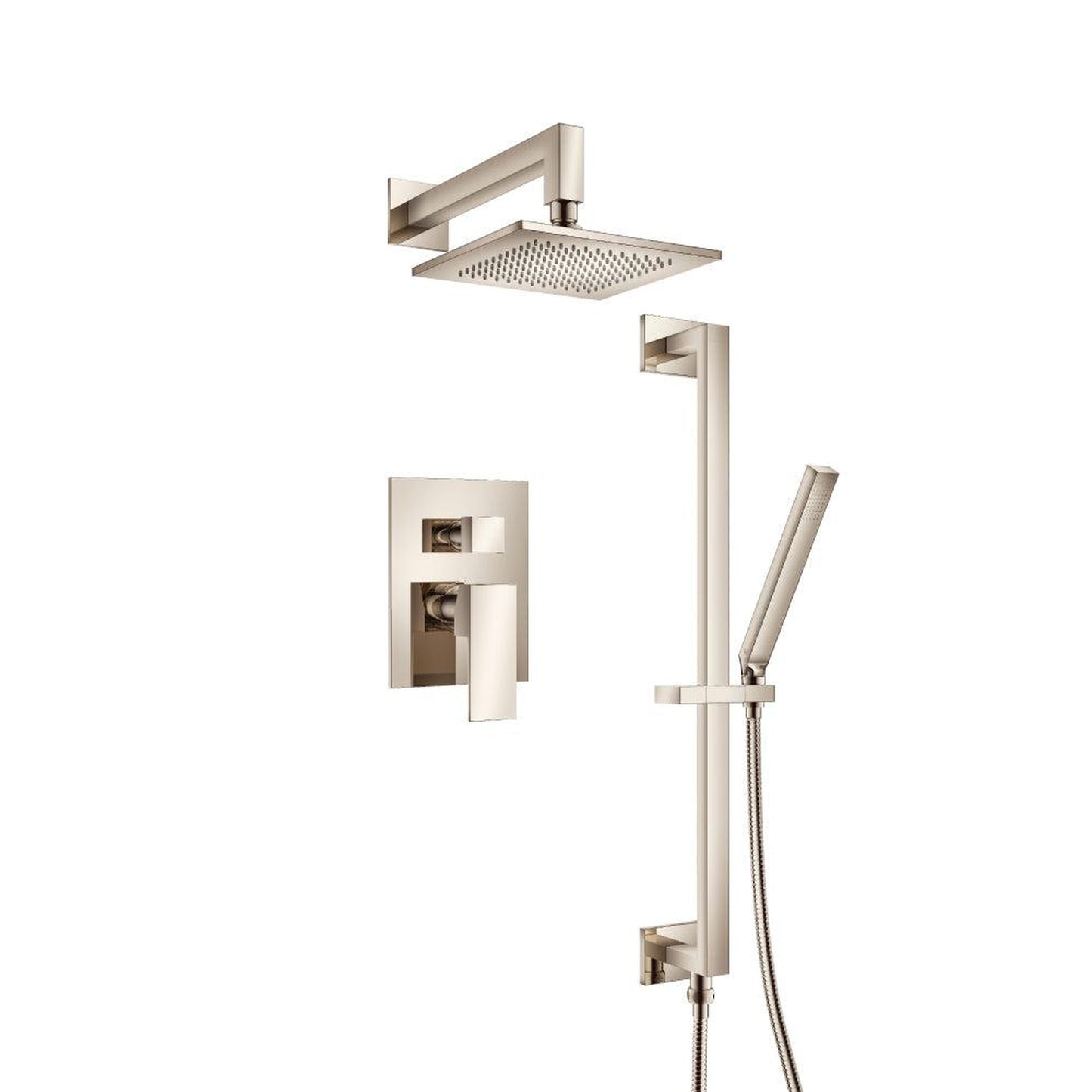 Flusso Faucets Serie 160 Two Output Shower Set With Shower Head, Hand Held and Slide Bar in Polished Nickel (160.3450PN)