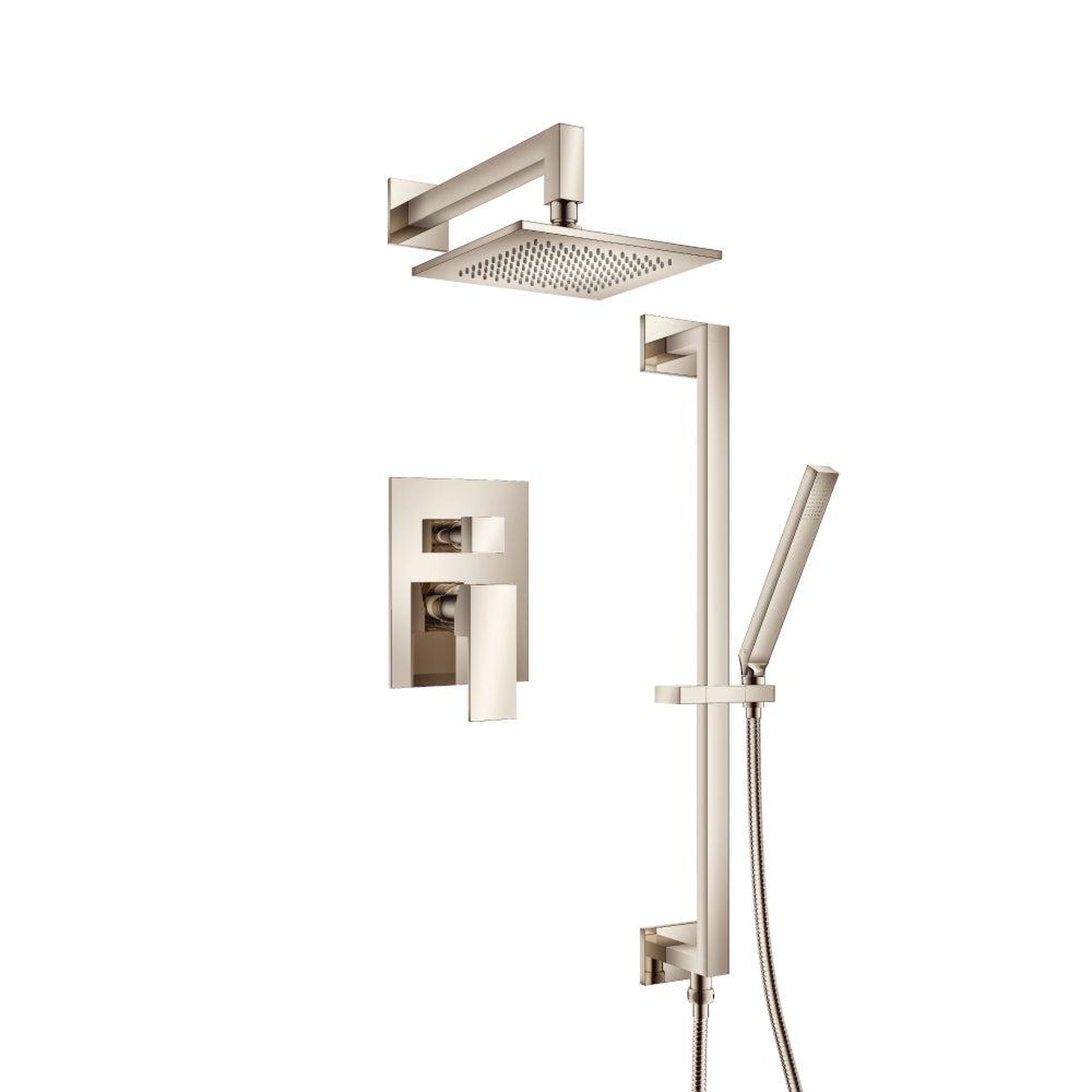 Flusso Faucets Serie 160 Two Output Shower Set With Shower Head, Hand Held and Slide Bar in Polished Nickel (160.3450PN)