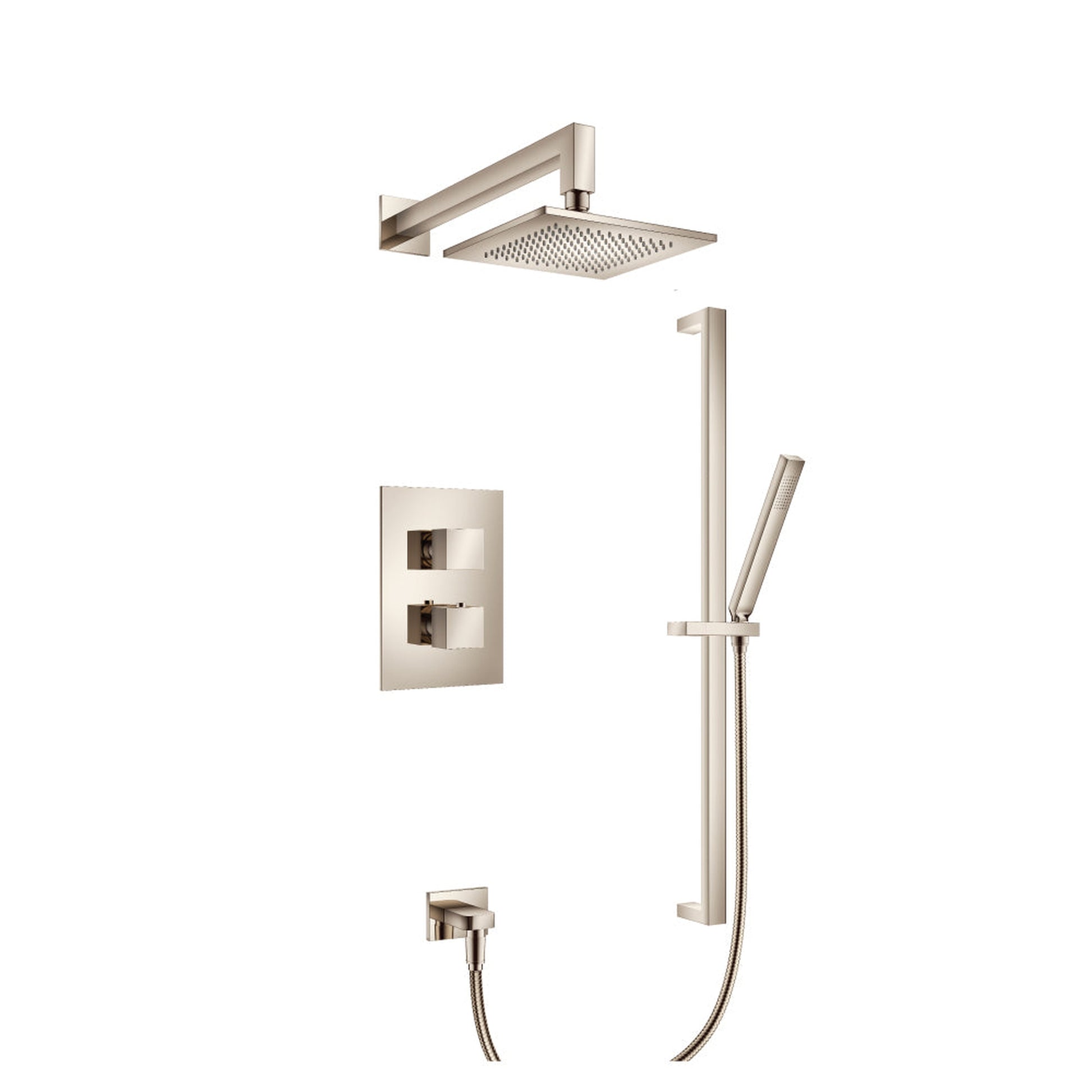 Flusso Faucets Serie 160 Two Output Shower Set With Shower Head, Hand Held and Slide Bar in Polished Nickel (160.7100PN)
