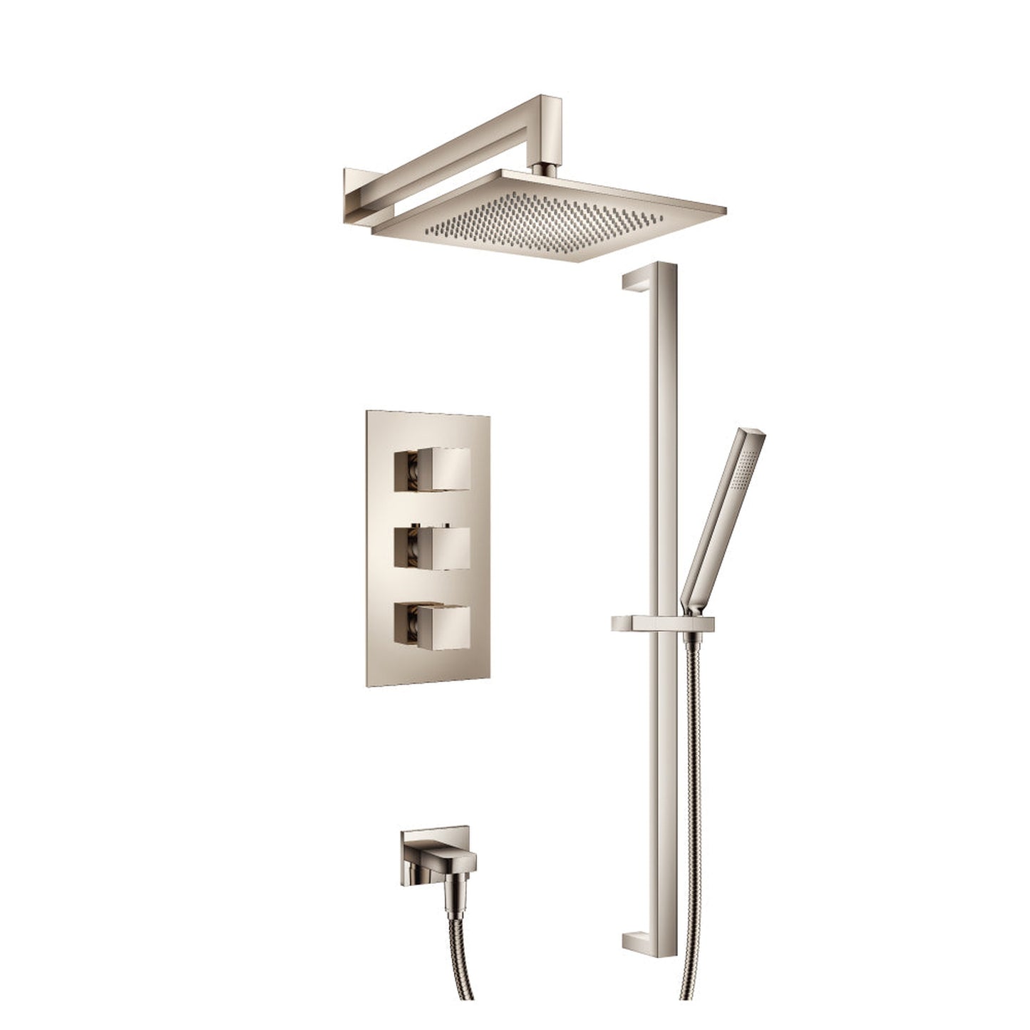 Flusso Faucets Serie 160 Two Output Shower Set With Shower Head, Hand Held and Slide Bar in Polished Nickel (160.7200PN)