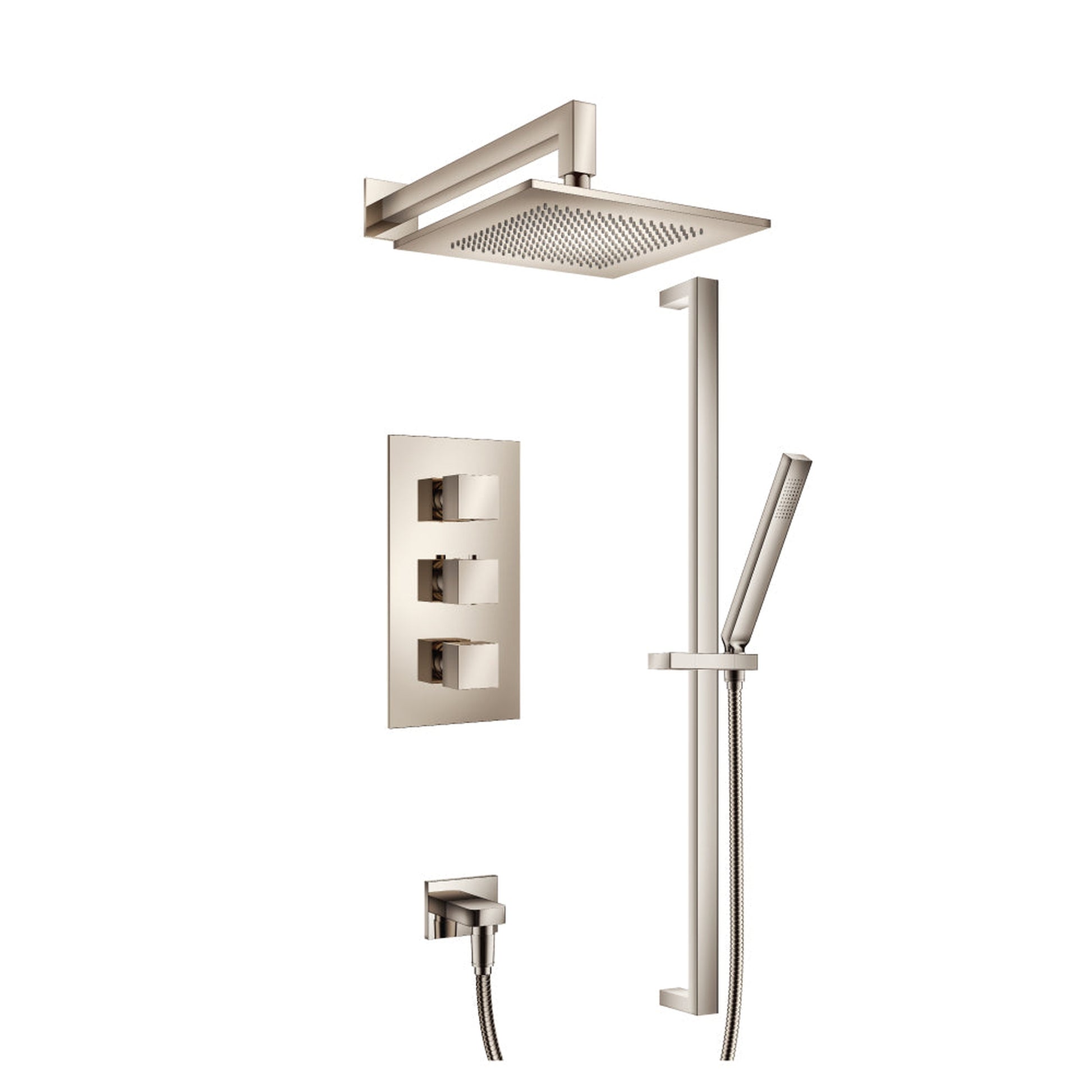 Flusso Faucets Serie 160 Two Output Shower Set With Shower Head, Hand Held and Slide Bar in Polished Nickel (160.7200PN)