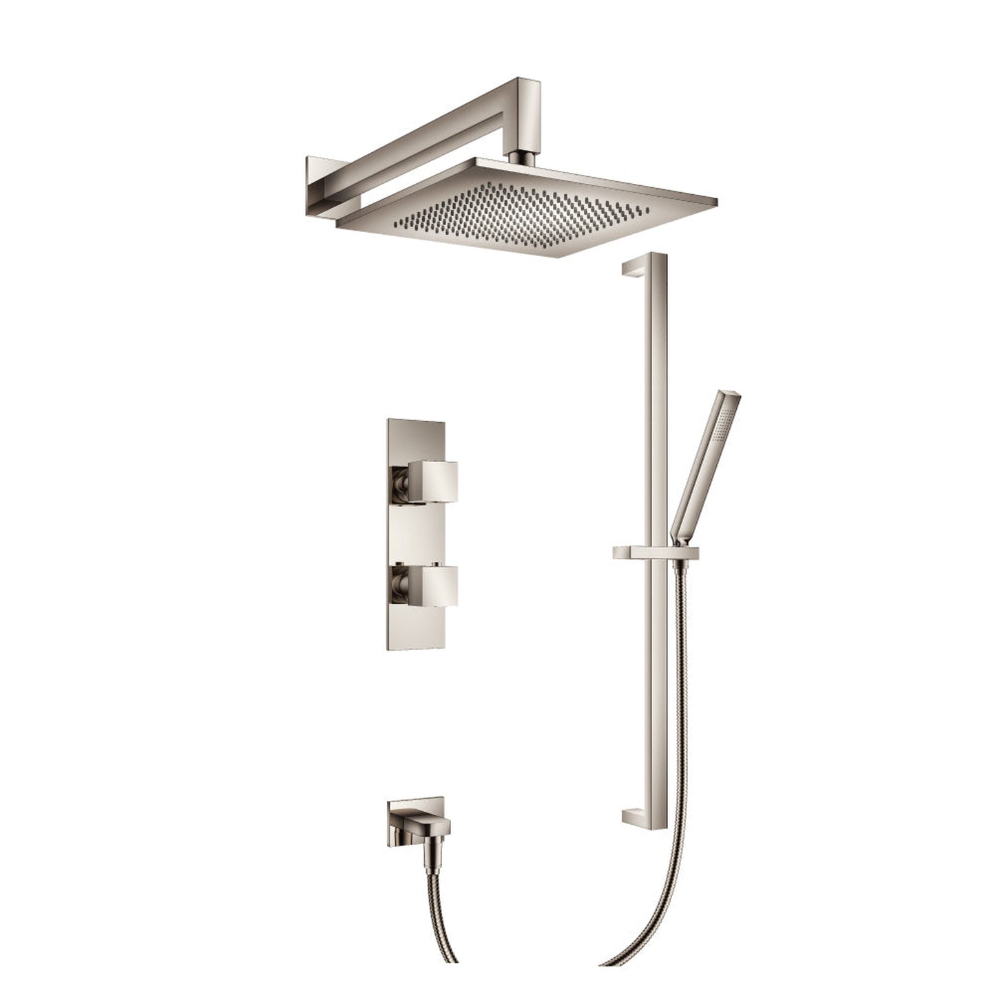 Flusso Faucets Serie 160 Two Output Shower Set With Shower Head, Hand Held and Slide Bar in Polished Nickel (160.7300PN)
