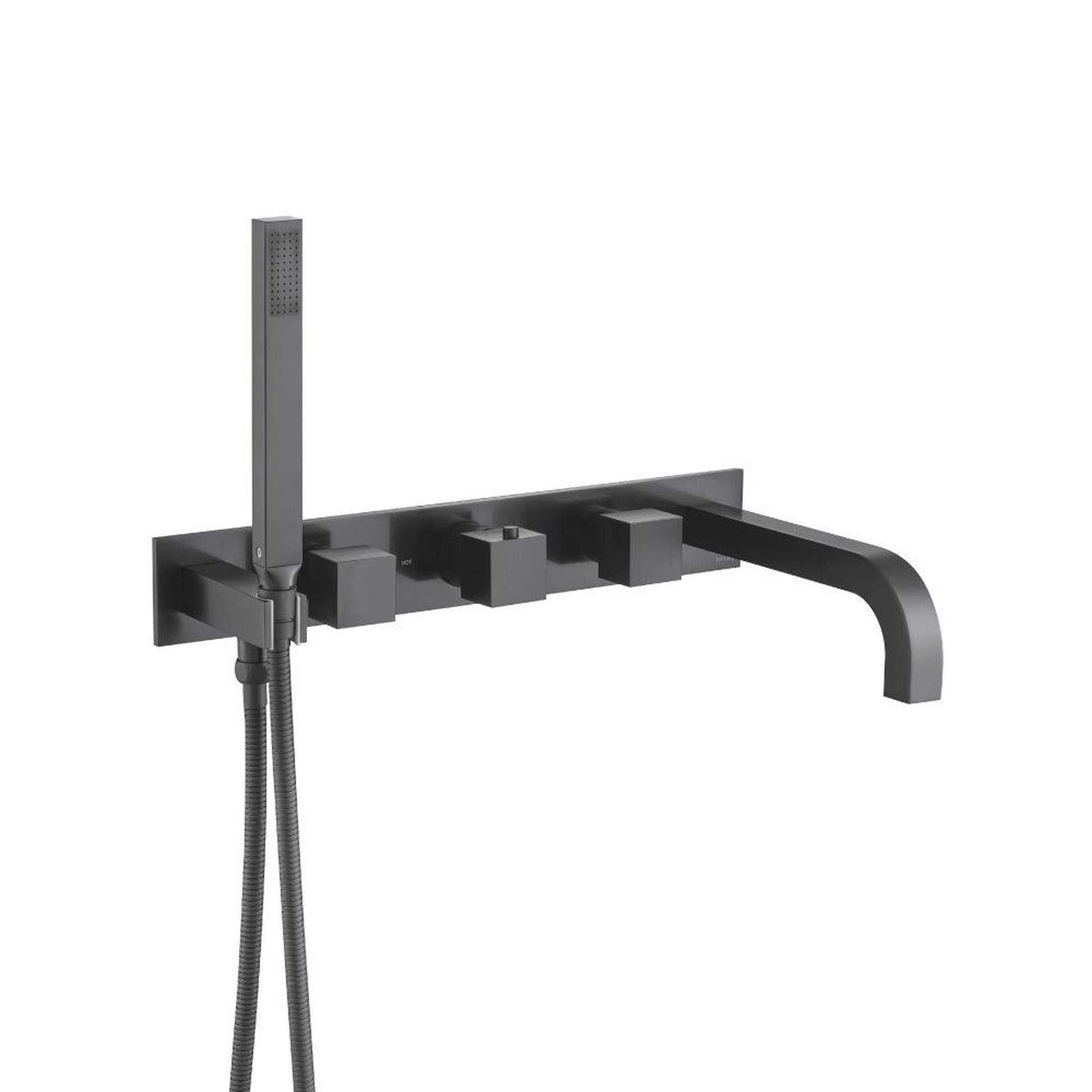 Flusso Faucets Serie 160 Wall Mount Tub Filler With Hand Shower in Matte Black