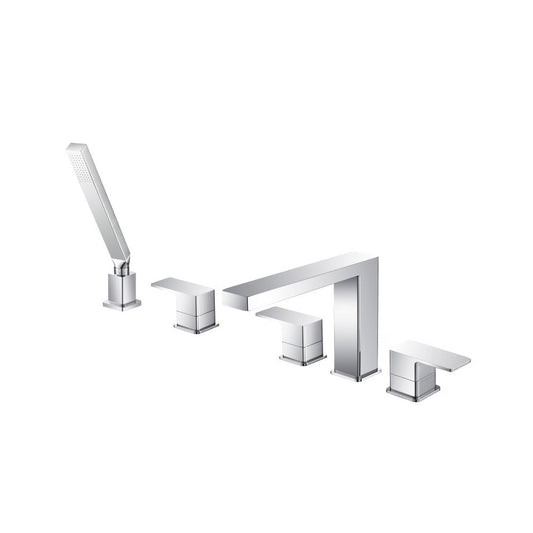 Flusso Faucets Serie 196 Five Hole Deck Mounted Roman Tub Faucet With Hand Shower in Chrome