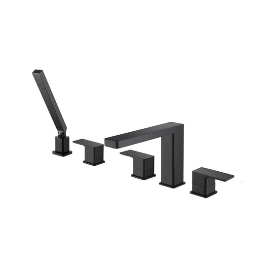 Flusso Faucets Serie 196 Five Hole Deck Mounted Roman Tub Faucet With Hand Shower in Matte Black