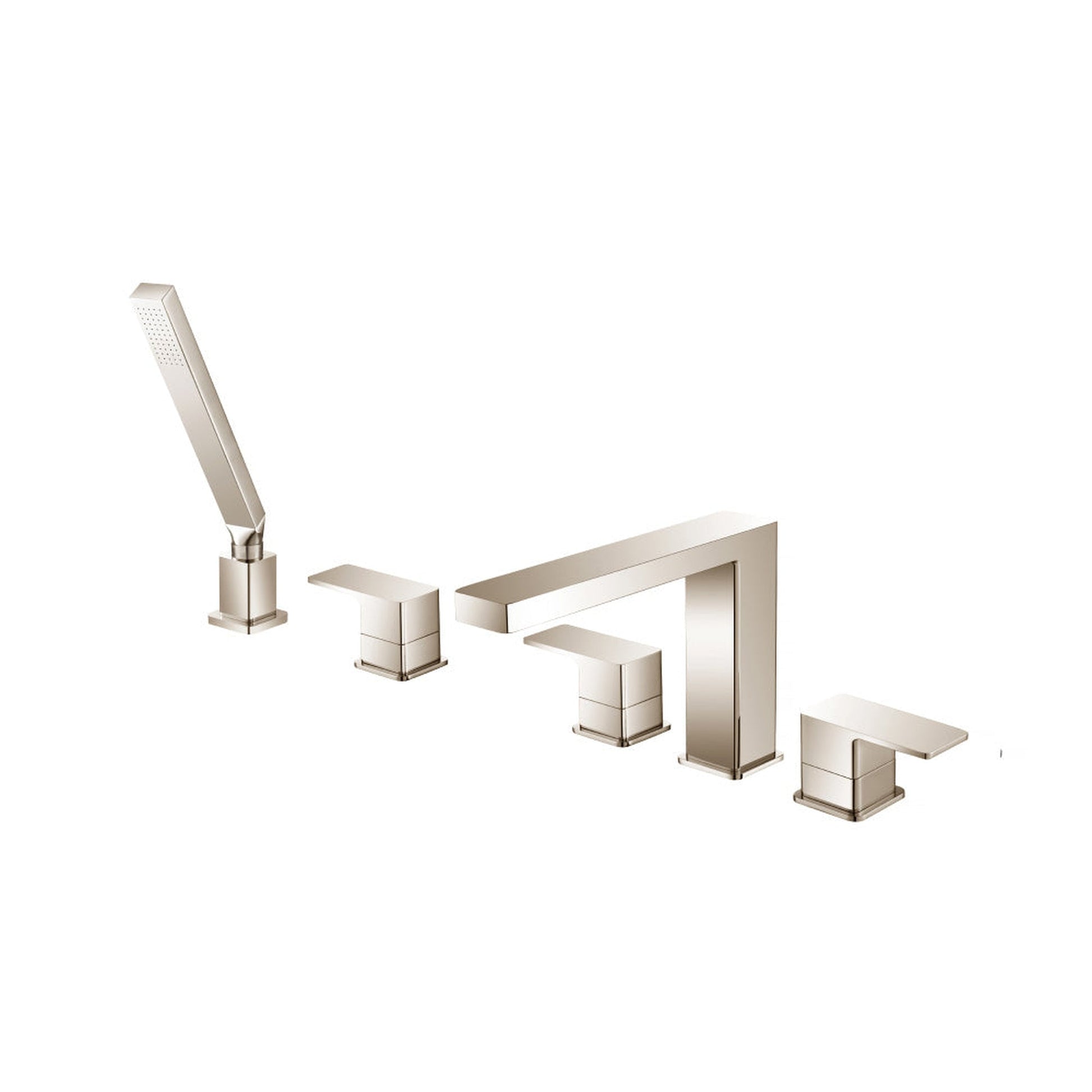 Flusso Faucets Serie 196 Five Hole Deck Mounted Roman Tub Faucet With Hand Shower in Polished Nickel