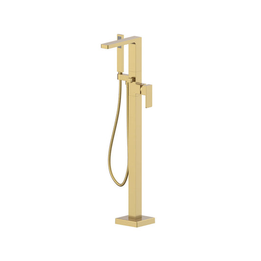 Flusso Faucets Serie 196 Freestanding Floor Mount Bathtub / Tub Filler With Hand Shower in Satin Brass