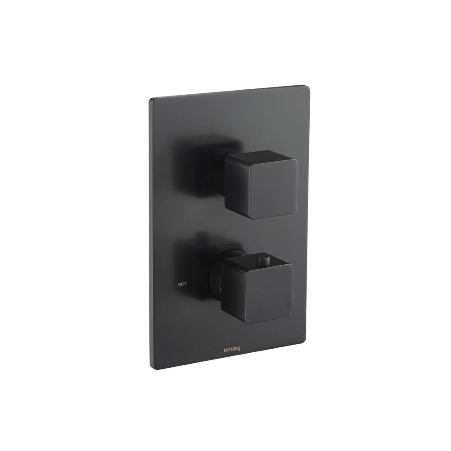 Flusso Faucets Serie 196 Single Matte Black Wall-Mounted Shower Set With Single Function Square Rain Shower Head, Two-Handle Shower Trim and 1-Output Wall-Mounted Thermostatic Shower Valve With Integrated Volume Control
