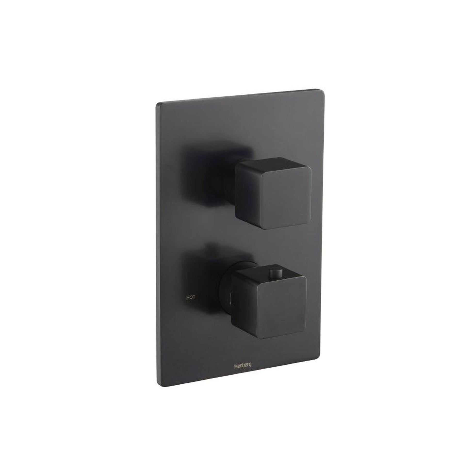 Flusso Faucets Serie 196 Single Matte Black Wall-Mounted Shower Set With Single Function Square Rain Shower Head, Two-Handle Shower Trim and 1-Output Wall-Mounted Thermostatic Shower Valve With Integrated Volume Control