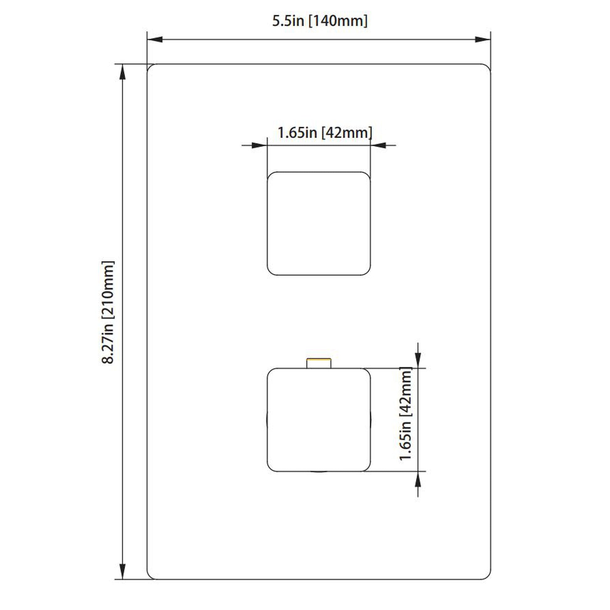 Flusso Faucets Serie 196 Single Output Chrome Wall-Mounted Shower Set With Single Function Square Rain Shower Head, Two-Handle Shower Trim and 1-Output Wall-Mounted Thermostatic Shower Valve With Integrated Volume Control