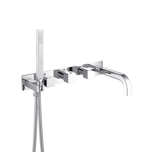 Flusso Faucets Serie 196 Trim for Wall Mount Tub Filler With Hand Shower in Chrome