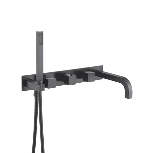 Flusso Faucets Serie 196 Trim for Wall Mount Tub Filler With Hand Shower in Matte Black