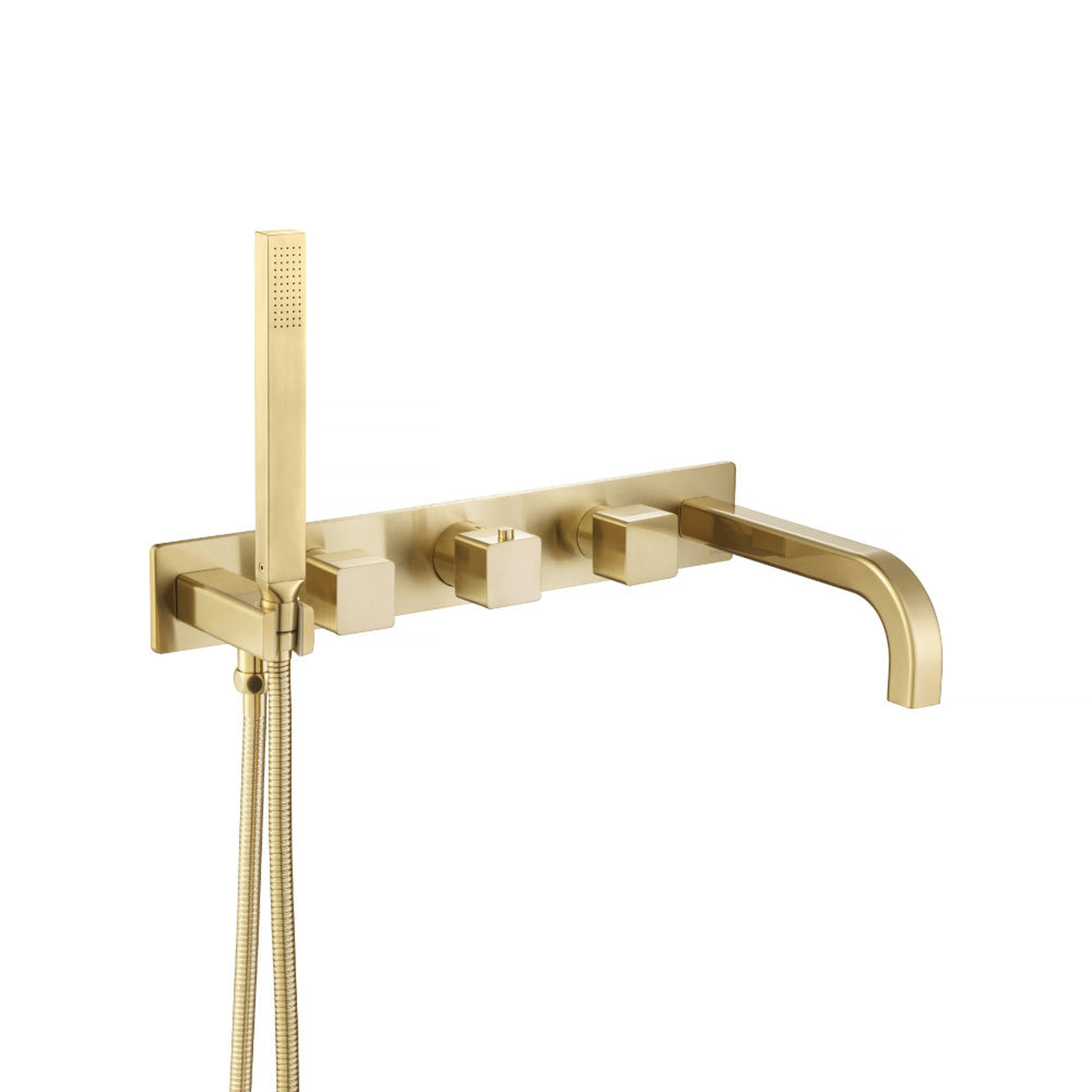 Flusso Faucets Serie 196 Trim for Wall Mount Tub Filler With Hand Shower in Satin Brass