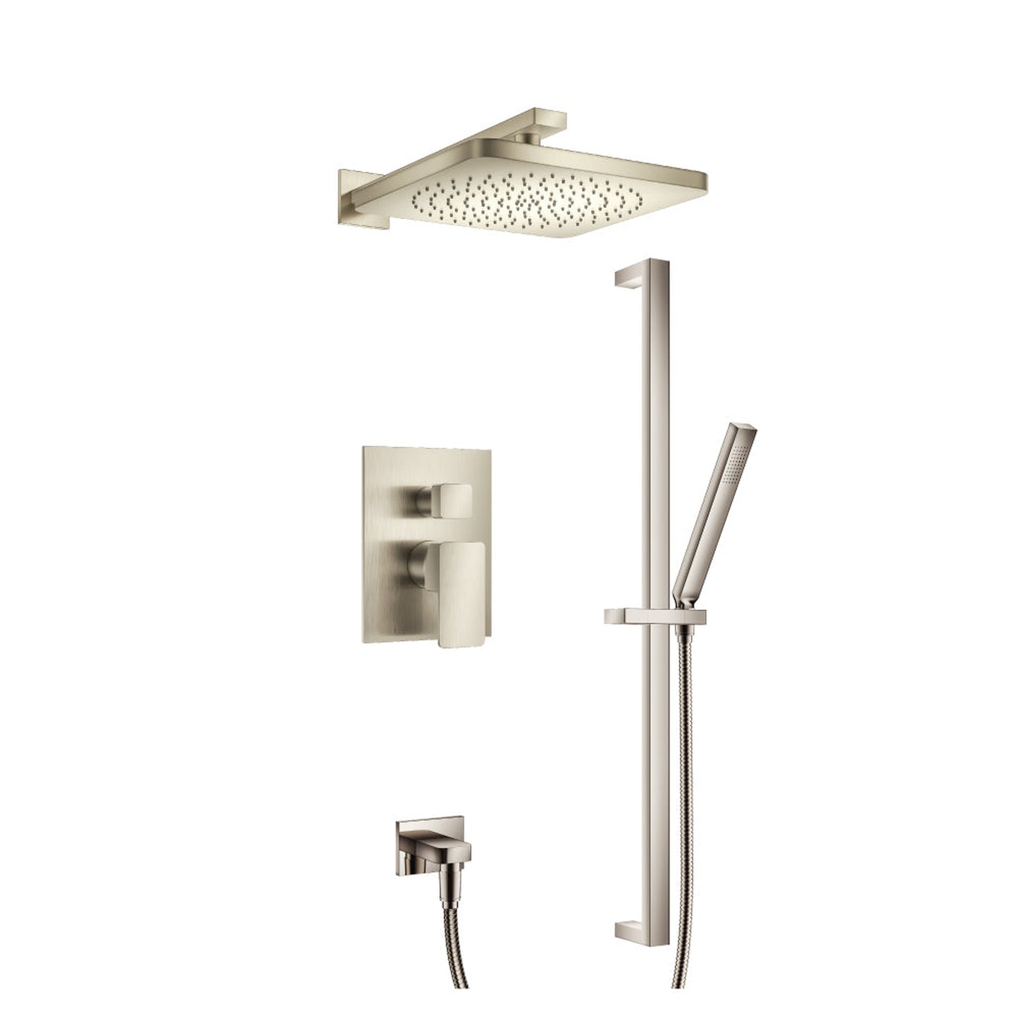 Flusso Faucets Serie 196 Two Output Shower Set With Shower Head, Hand Held and Slide Bar in Brushed Nickel (196.3350BN)