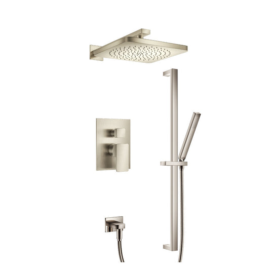 Flusso Faucets Serie 196 Two Output Shower Set With Shower Head, Hand Held and Slide Bar in Brushed Nickel (196.3350BN)