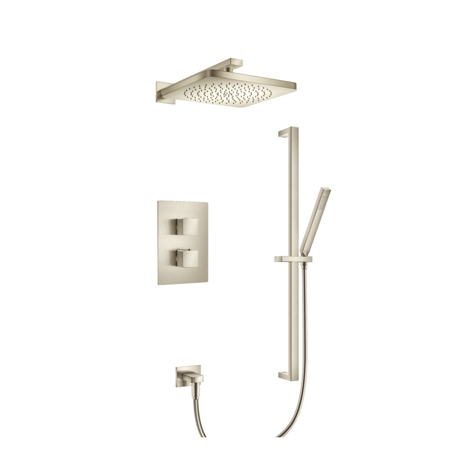 Flusso Faucets Serie 196 Two Output Shower Set With Shower Head, Hand Held and Slide Bar in Brushed Nickel (196.7100BN)