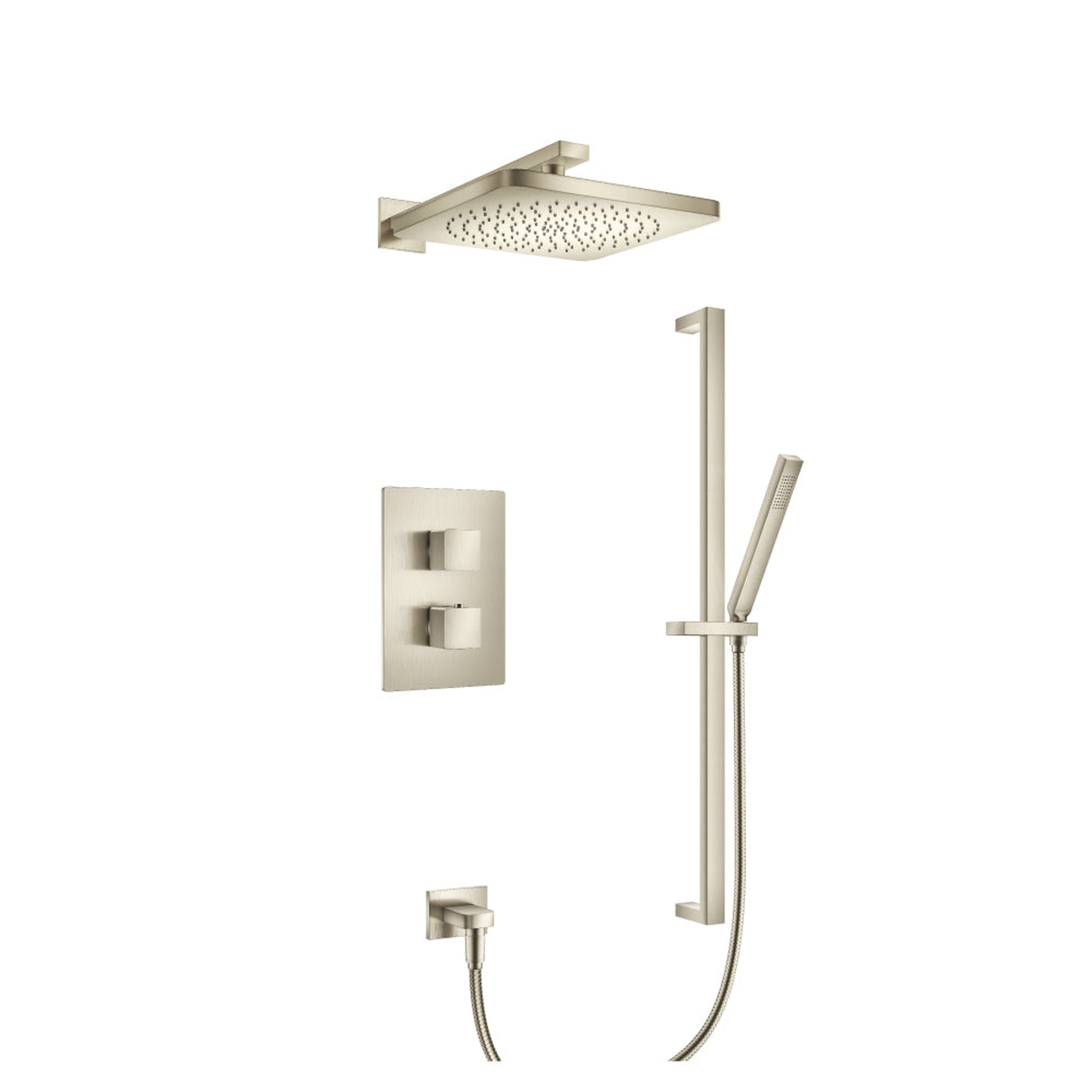 Flusso Faucets Serie 196 Two Output Shower Set With Shower Head, Hand Held and Slide Bar in Brushed Nickel (196.7100BN)