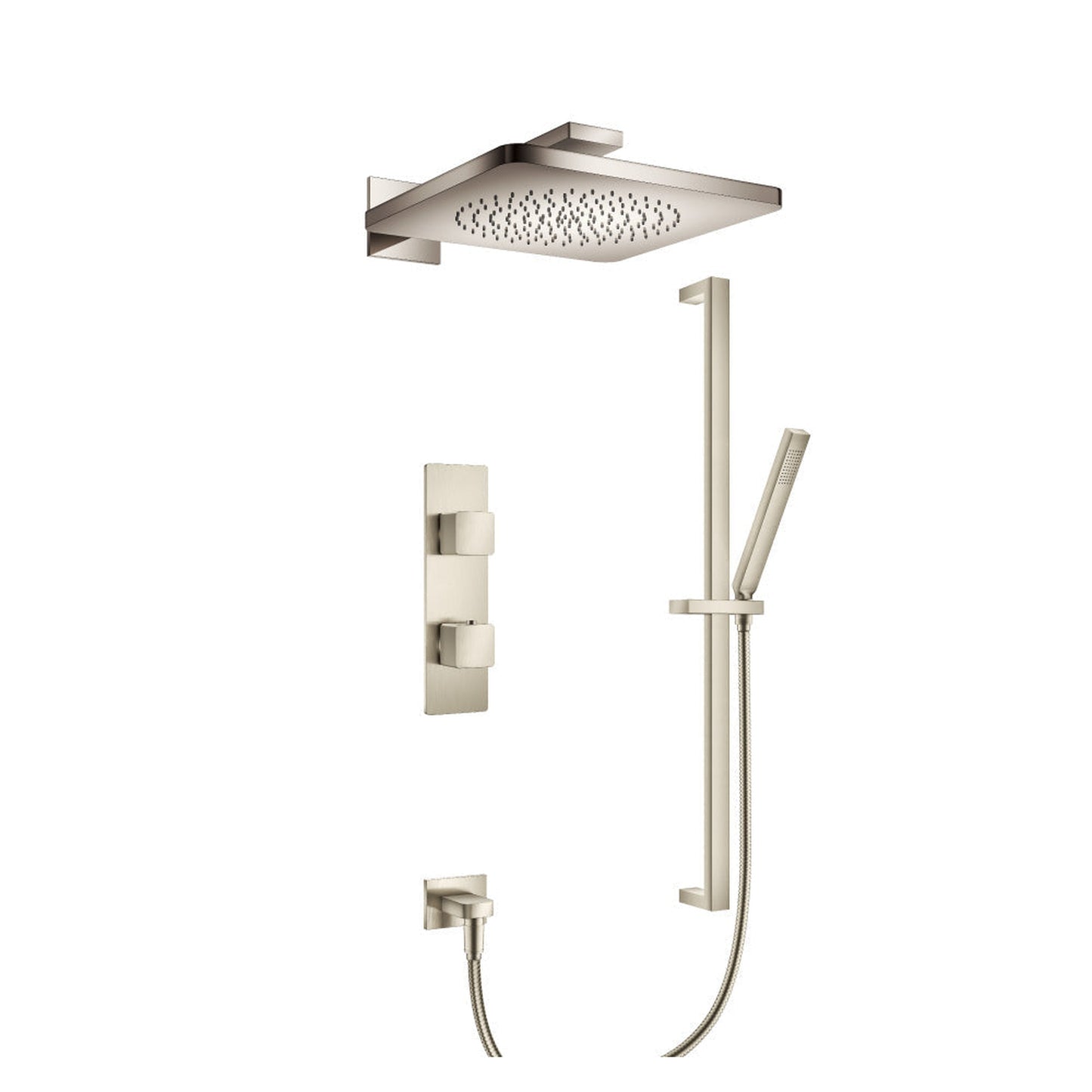 Flusso Faucets Serie 196 Two Output Shower Set With Shower Head, Hand Held and Slide Bar in Brushed Nickel (196.7300BN)